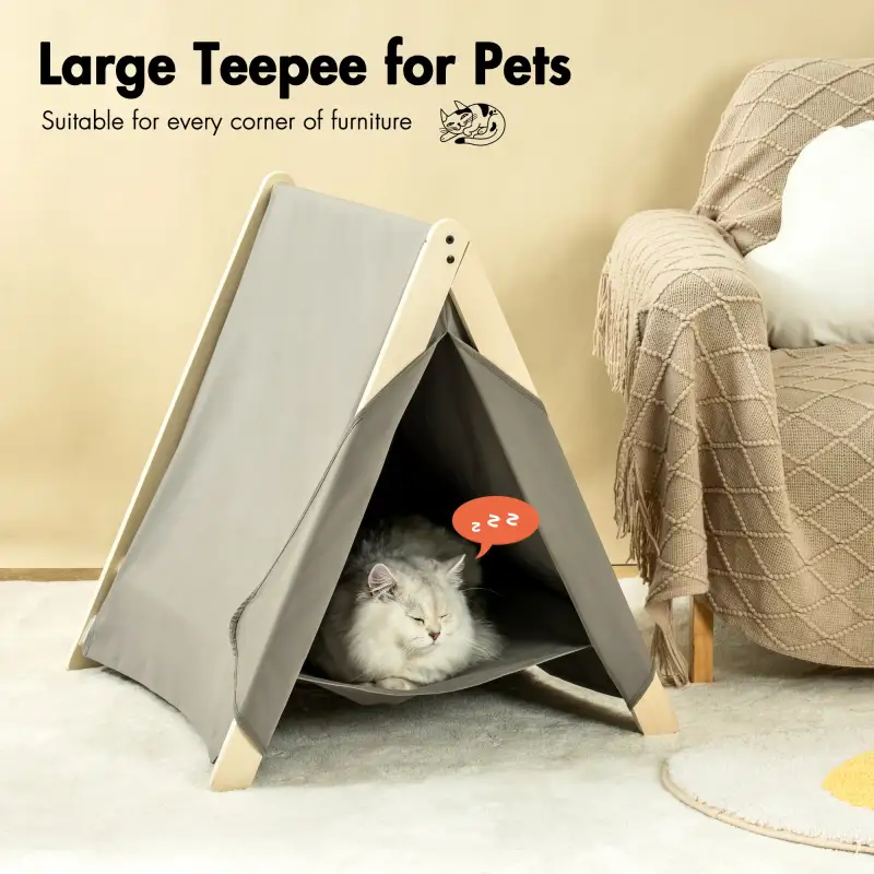 Pet Tent; Cat Tent for Indoor Cats; Wooden Cat House for small Pets; Gray green