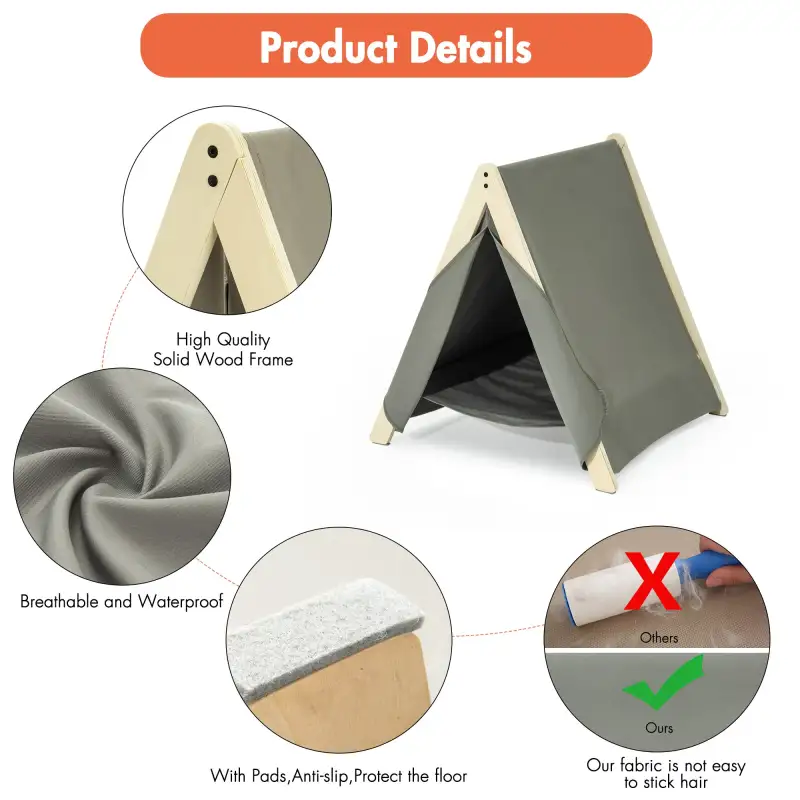 Pet Tent; Cat Tent for Indoor Cats; Wooden Cat House for small Pets; Gray green