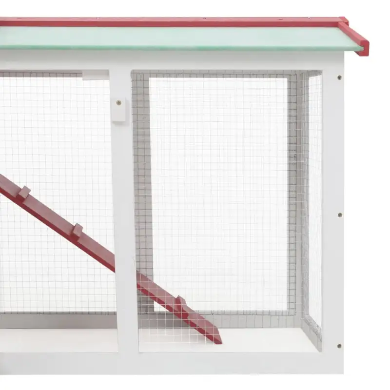 Outdoor Large Rabbit Hutch Red and White 57.1"x17.7"x33.5" Wood