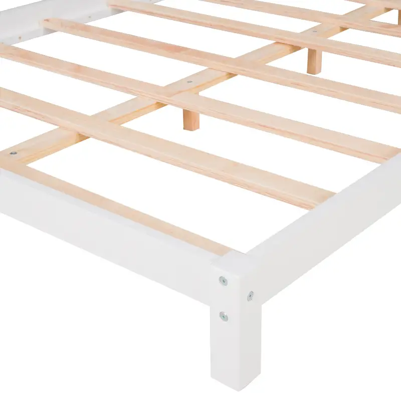 Full Size Wood Platform Bed with House-shaped Headboard (White)