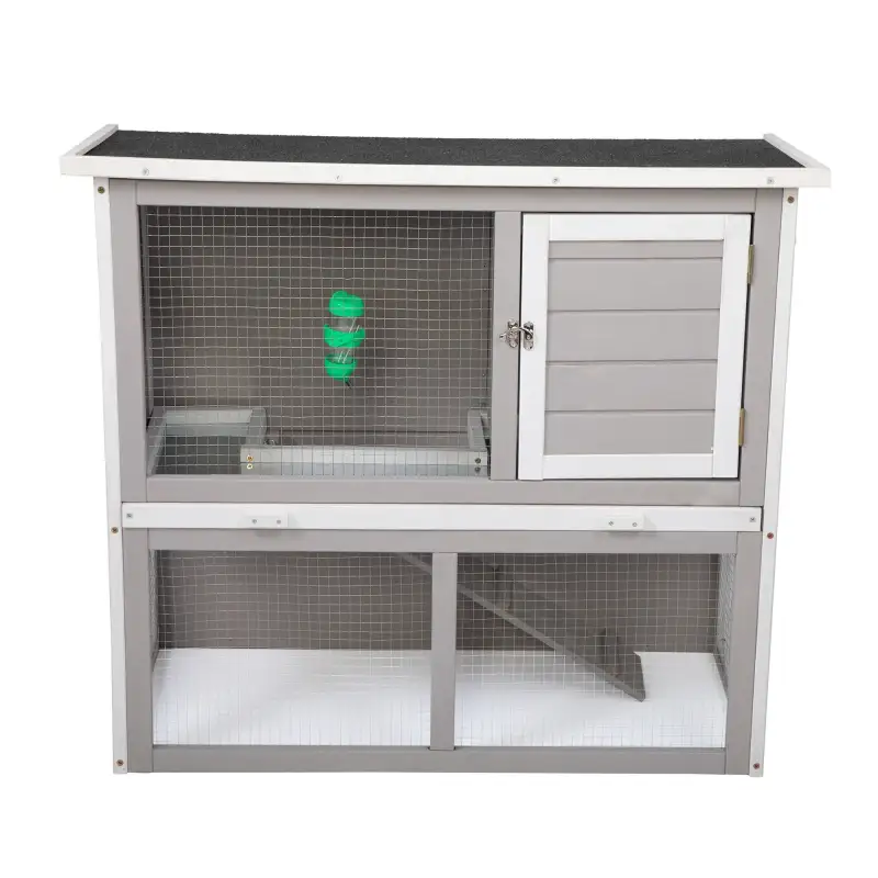 Wooden Rabbit Hutch with Pull Out Tray, Weatherproof 2-Tier Bunny Run Cage, Outdoor Animal Enclosure for Multiple Pets