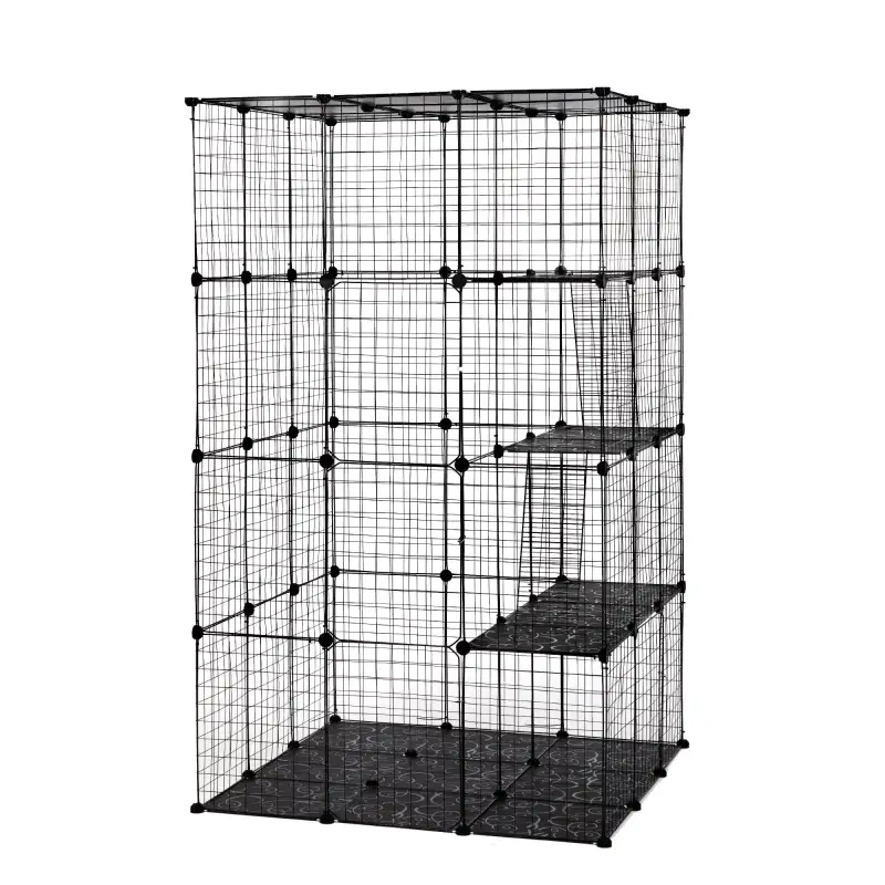 3-Tier Wire Cat Cage, Large Kennels Playpen with 3 Platforms, 3 Ramp Ladders and 4 Doors, 42" x 42" x 72", Black XH
