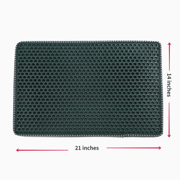 Cat Litter Mat; Kitty Litter Trapping Mat; Double Layer Mats with MiLi Shape Scratching design; Urine Waterproof; Easy Clean; Scatter Control 21" x 14" Green