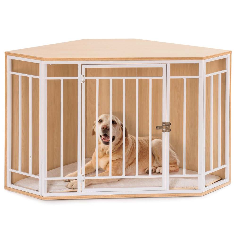 Mewoofun Wooden and Metal Dog House for Small/Medium Dog Crate Furniture Pets