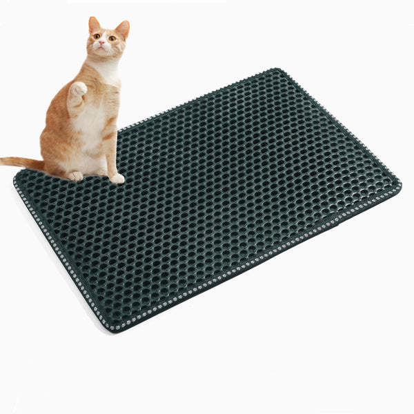 Cat Litter Mat; Kitty Litter Trapping Mat; Double Layer Mats with MiLi Shape Scratching design; Urine Waterproof; Easy Clean; Scatter Control 21" x 14" Green
