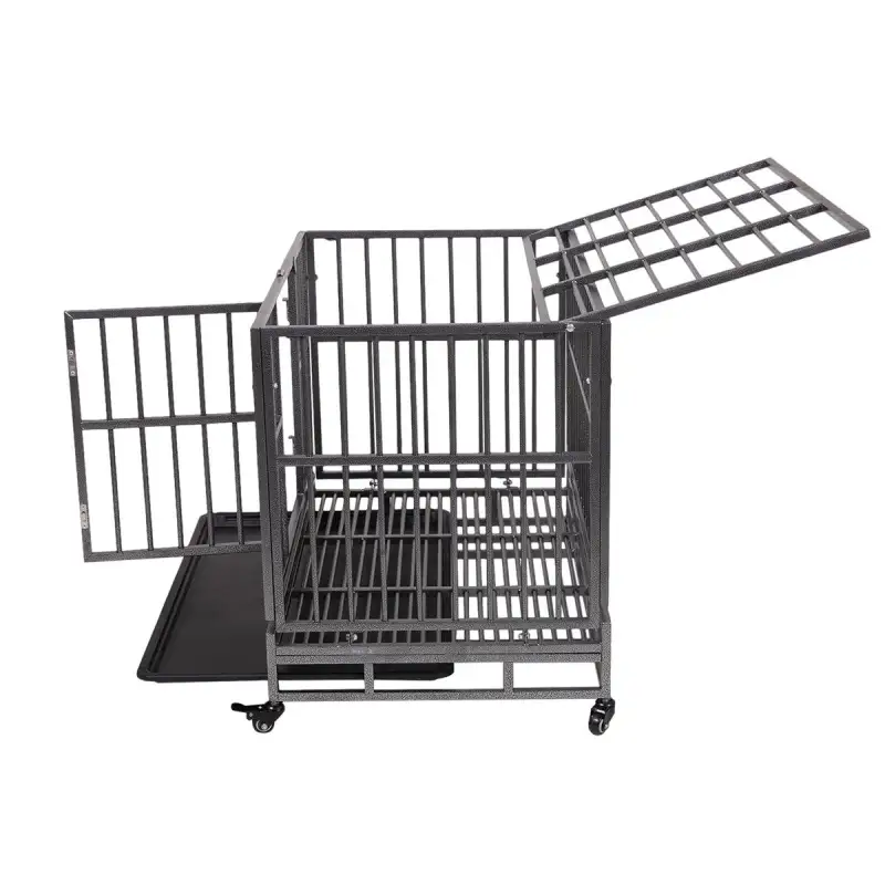 37"L x 29"H Heavy Duty Metal Dog Kennel Cage Crate with 4 Universal Wheels, Openable Flat Top and Front Door, Black