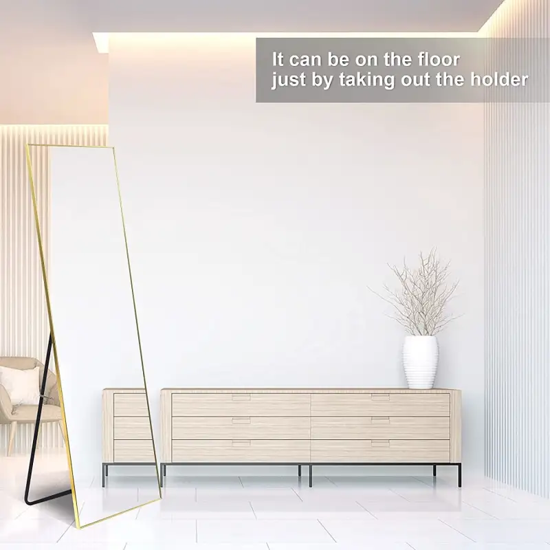 Full Length Mirror; Floor Mirror with Stand; Dressing Mirror ; Bedroom Mirror with Aluminium Frame 65&quot;x22&quot;; Gold
