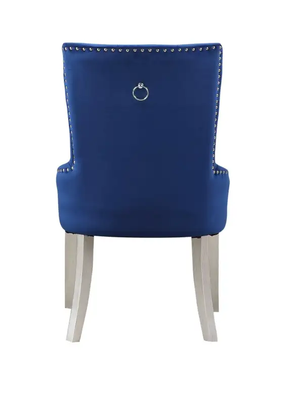 Varian Side Chair (1Pc); Blue Fabric & Antique Platinum 66162