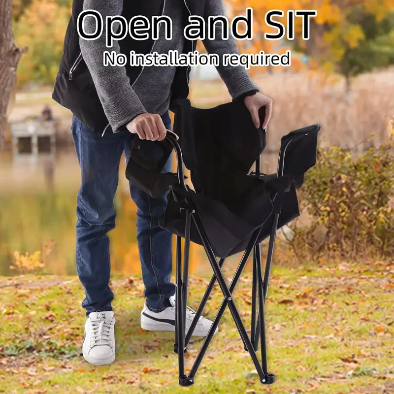 YSSOA Portable Folding Black Camping Chair; Large