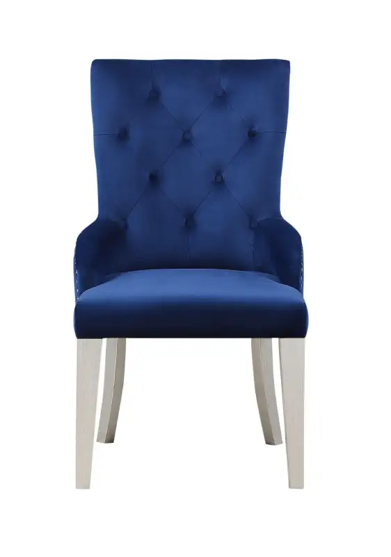 Varian Side Chair (1Pc); Blue Fabric & Antique Platinum 66162
