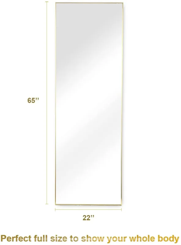 Full Length Mirror; Floor Mirror with Stand; Dressing Mirror ; Bedroom Mirror with Aluminium Frame 65&quot;x22&quot;; Gold