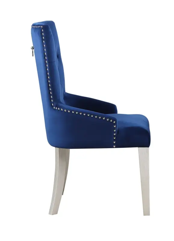 Varian Side Chair (1Pc); Blue Fabric & Antique Platinum 66162
