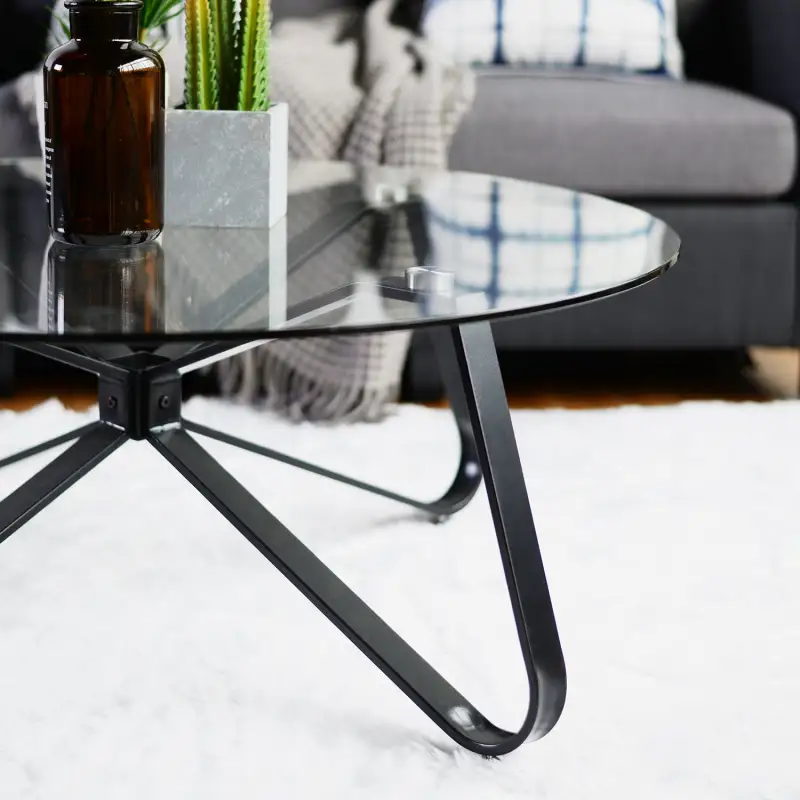 Round Coffee Table for Living Room; 31.5-inch Modern Sofa Side End Table with Tempered Glass Top & Metal Legs; Accent Cocktail Tea Table; 31.5 x 31.5 x 15.6 inches; Black