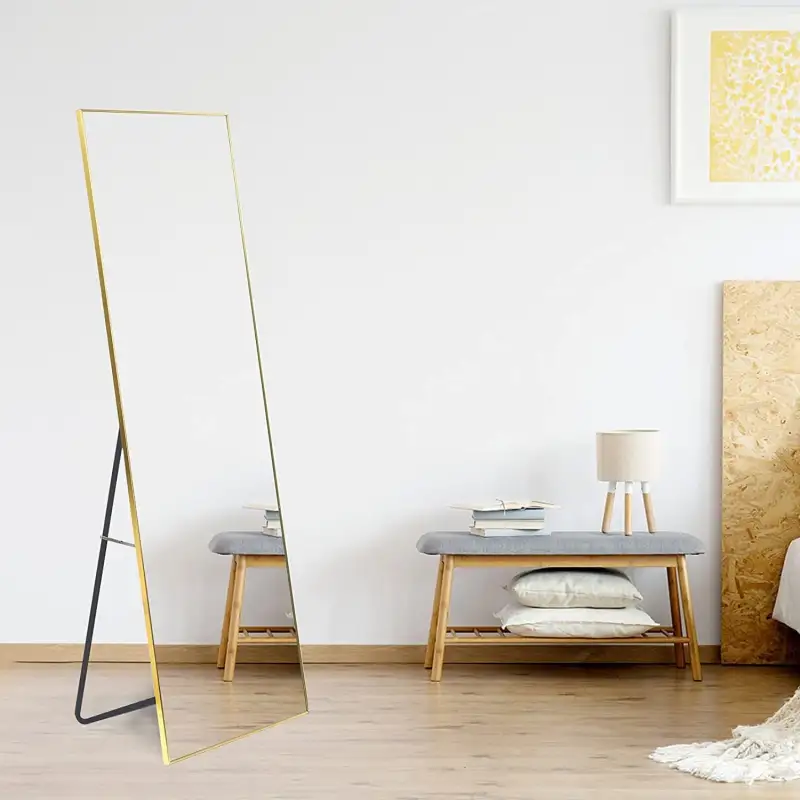 Full Length Mirror; Floor Mirror with Stand; Dressing Mirror ; Bedroom Mirror with Aluminium Frame 65&quot;x22&quot;; Gold