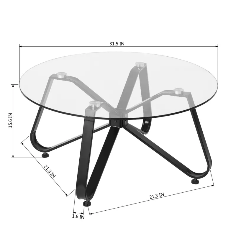 Round Coffee Table for Living Room; 31.5-inch Modern Sofa Side End Table with Tempered Glass Top & Metal Legs; Accent Cocktail Tea Table; 31.5 x 31.5 x 15.6 inches; Black