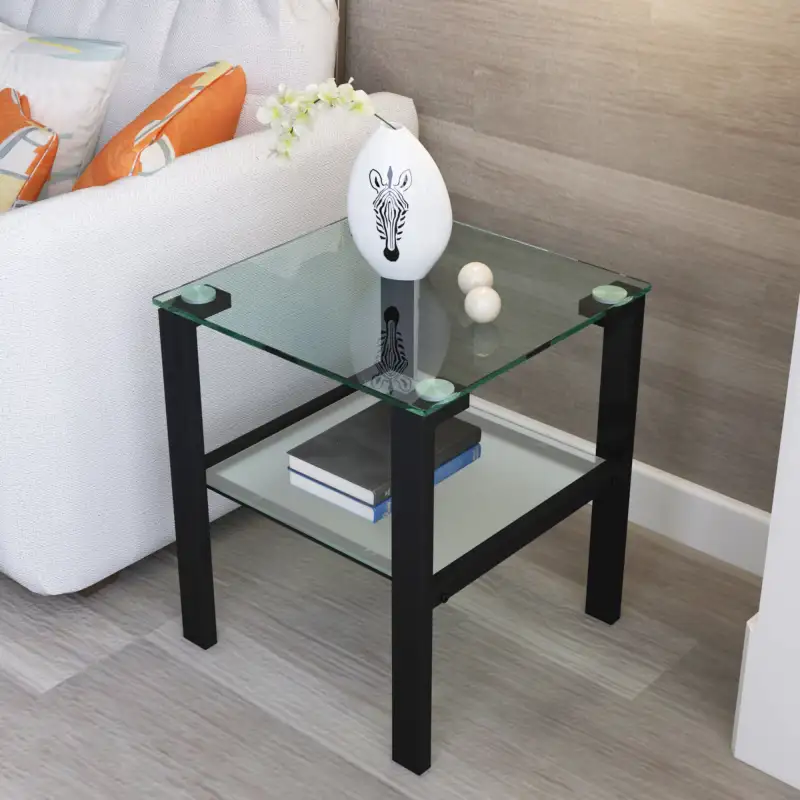 Glass two layer tea table; small round table; bedroom corner table; living room black side table