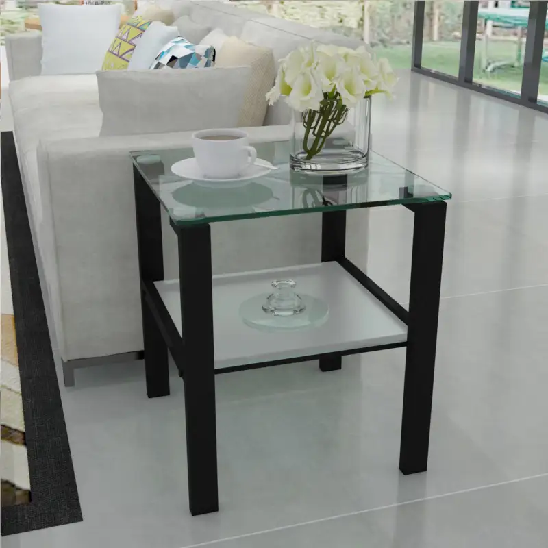 Glass two layer tea table; small round table; bedroom corner table; living room black side table