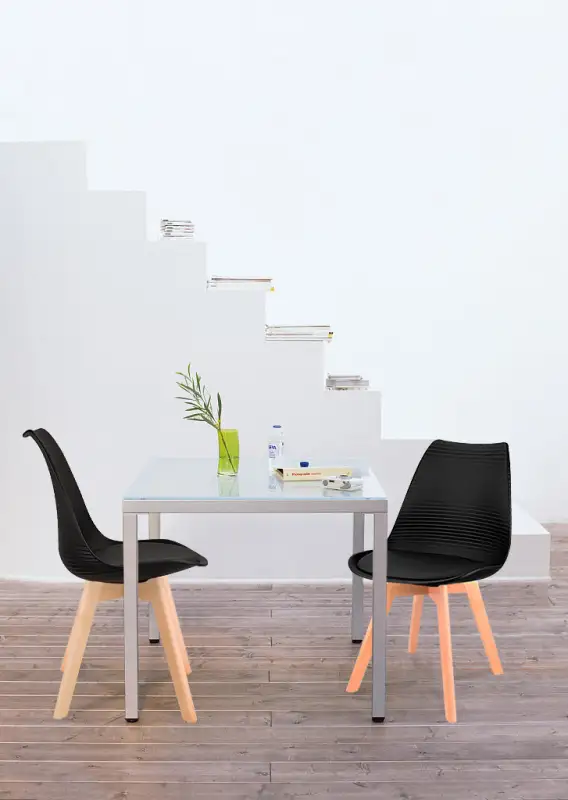 Mid Century Modern Dining Chairs, with Wood Legs, Armless Kitchen Chairs, Shell Lounge Plastic Side Chair with Soft Padded Kitchen, Dining Room, Living Room, Set of 4