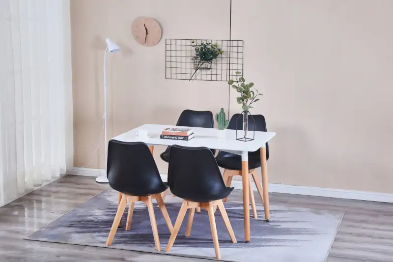 Mid Century Modern Dining Chairs, with Wood Legs, Armless Kitchen Chairs, Shell Lounge Plastic Side Chair with Soft Padded Kitchen, Dining Room, Living Room, Set of 4