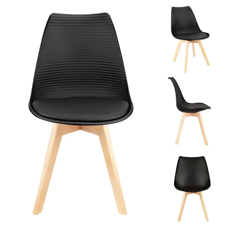 Mid Century Modern Dining Chairs, with Wood Legs, Armless Kitchen Chairs, Shell Lounge Plastic Side Chair with Soft Padded Kitchen, Dining Room, Living Room, Set of 4