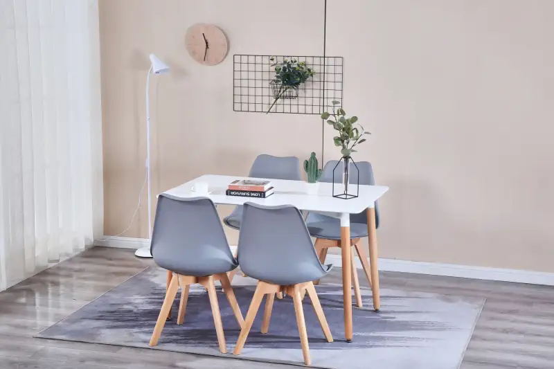 Mid Century Modern Dining Chairs, with Wood Legs, Armless Kitchen Chairs, Shell Lounge Plastic Side Chair with Soft Padded Kitchen, Dining Room, Living Room, Set of 4