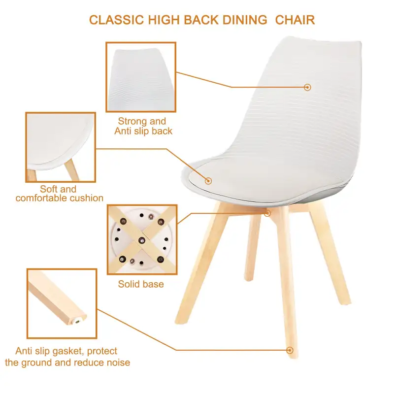 Mid Century Modern Dining Chairs, with Wood Legs, Armless Kitchen Chairs, Shell Lounge Plastic Side Chair with Soft Padded Kitchen, Dining Room, Living Room, Set of 4