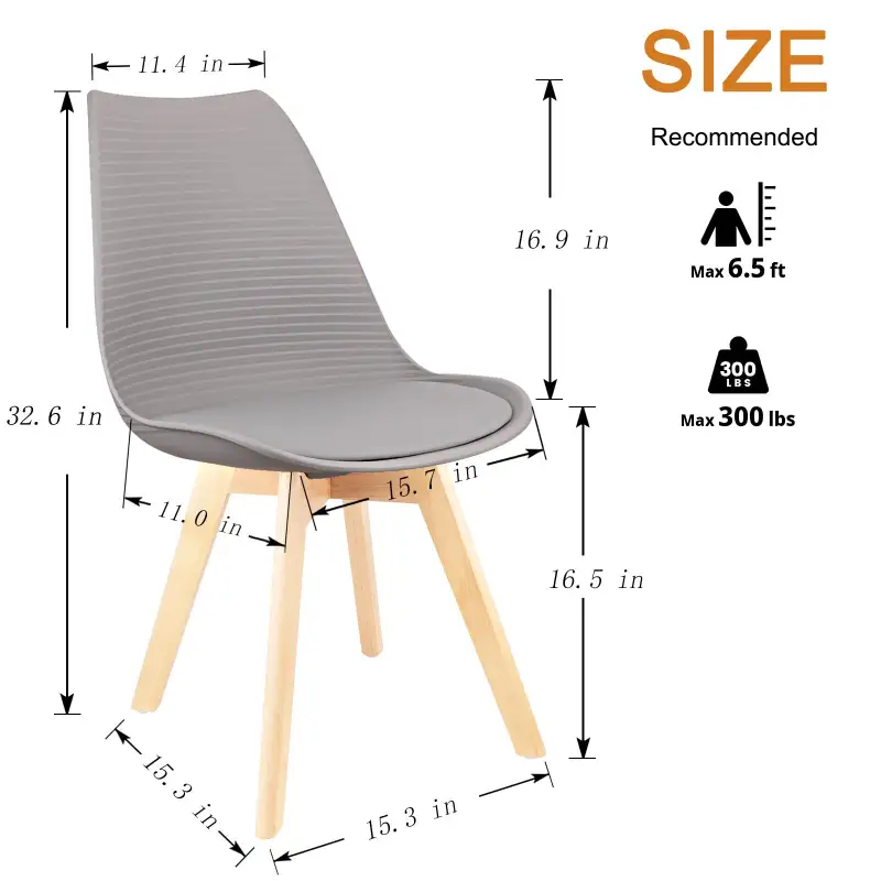 Mid Century Modern Dining Chairs, with Wood Legs, Armless Kitchen Chairs, Shell Lounge Plastic Side Chair with Soft Padded Kitchen, Dining Room, Living Room, Set of 4
