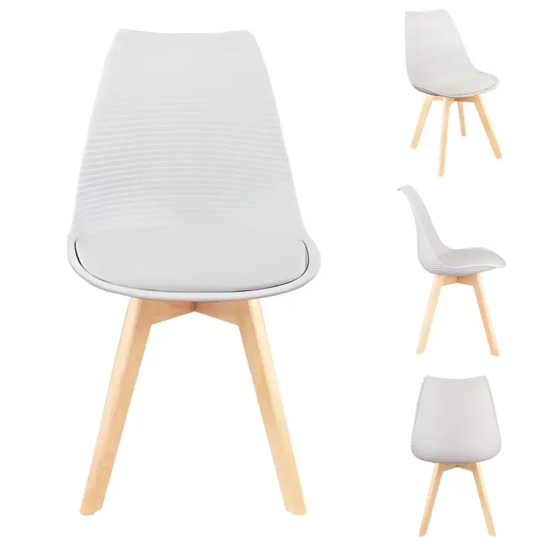 Mid Century Modern Dining Chairs, with Wood Legs, Armless Kitchen Chairs, Shell Lounge Plastic Side Chair with Soft Padded Kitchen, Dining Room, Living Room, Set of 4