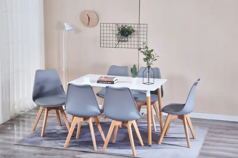 Mid Century Modern Dining Chairs, with Wood Legs, Armless Kitchen Chairs, Shell Lounge Plastic Side Chair with Soft Padded Kitchen, Dining Room, Living Room, Set of 4