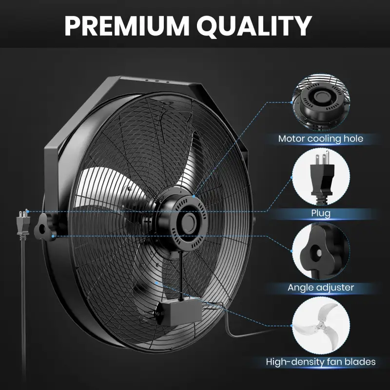InfiniPower 20 Inch High Velocity Wall Mount Fan with Rack; 3 Speed Industrial/Commercial Metal Ventilation Fan