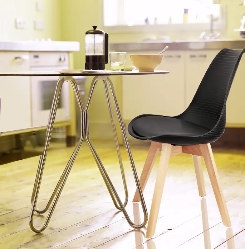 Mid Century Modern Dining Chairs, with Wood Legs, Armless Kitchen Chairs, Shell Lounge Plastic Side Chair with Soft Padded Kitchen, Dining Room, Living Room, Set of 4