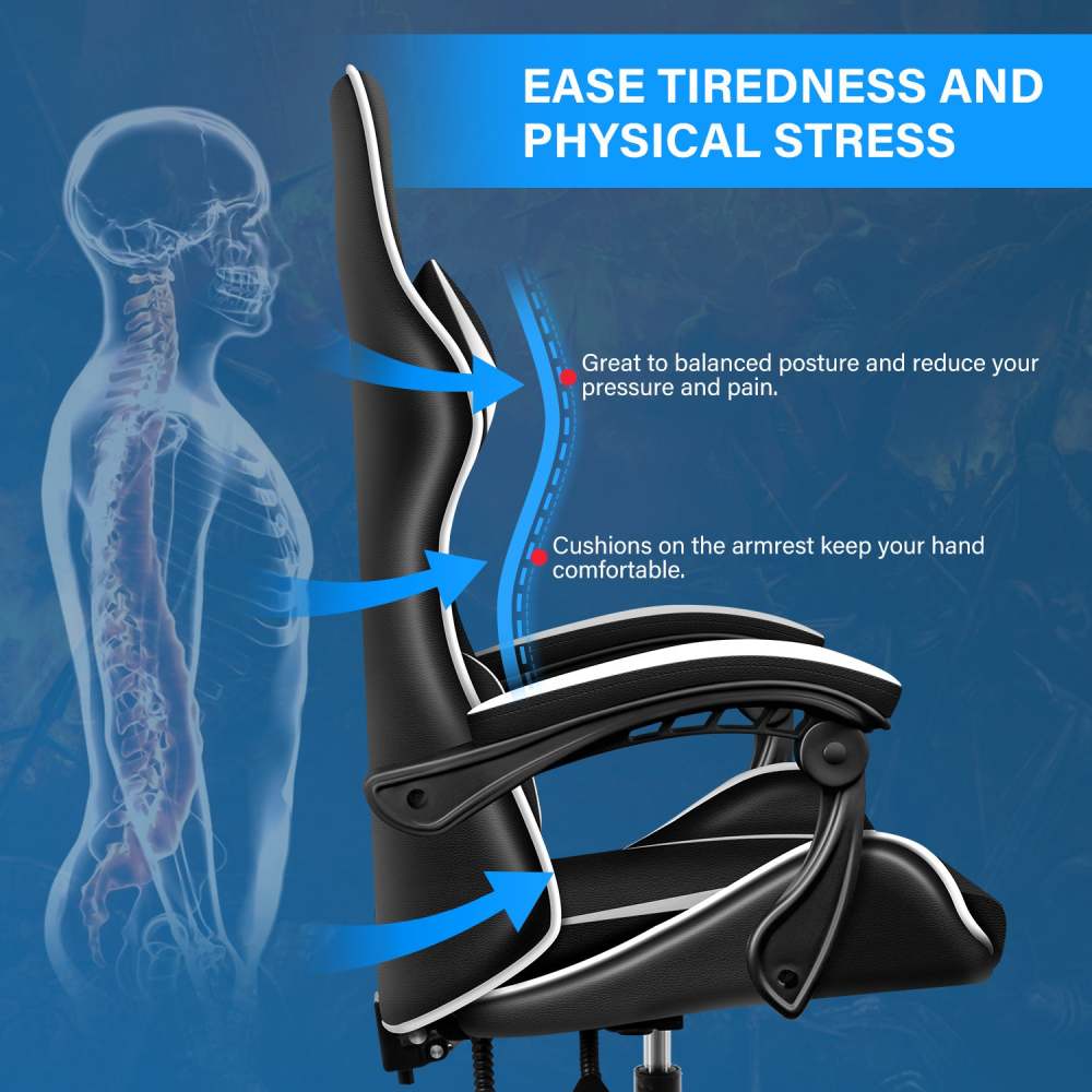 YSSOA Racing Video Backrest and Seat Height Recliner Gaming Office High Back Computer Ergonomic Adjustable Swivel Chair, Without footrest, Black/White
