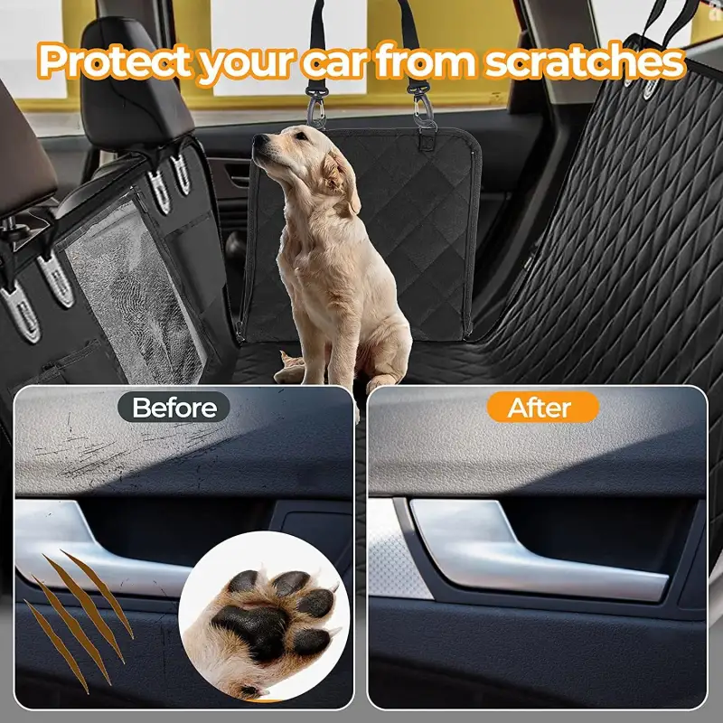 Simple Deluxe Dog Car Seat Cover for Back Seat; 100% Waterproof Pet Seat Protector with Mesh Window; Scratchproof & Nonslip Dog Hammock for Cars; Trucks; SUVs; Standard