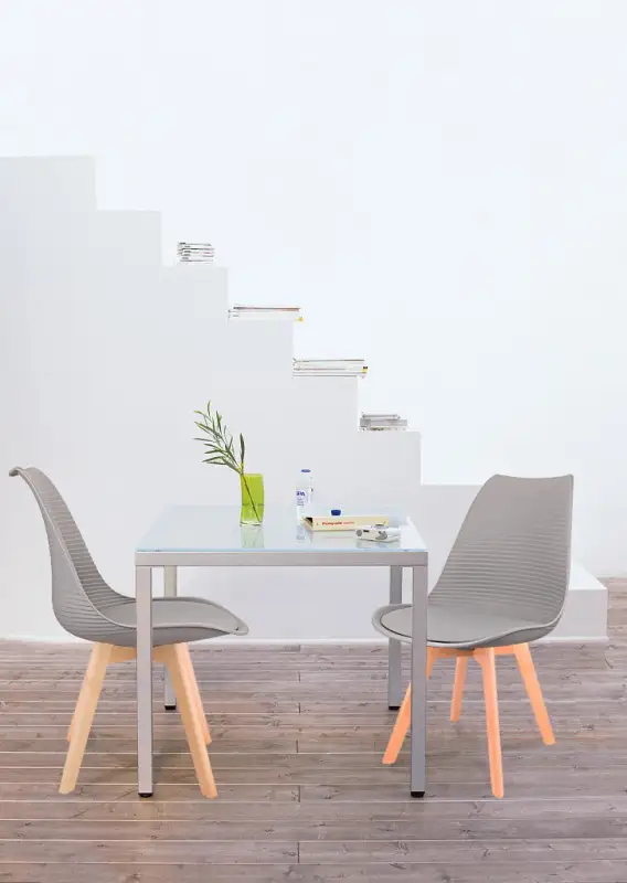 Mid Century Modern Dining Chairs, with Wood Legs, Armless Kitchen Chairs, Shell Lounge Plastic Side Chair with Soft Padded Kitchen, Dining Room, Living Room, Set of 4