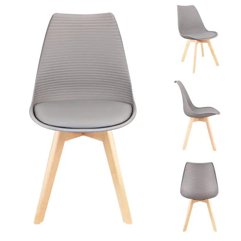 Mid Century Modern Dining Chairs, with Wood Legs, Armless Kitchen Chairs, Shell Lounge Plastic Side Chair with Soft Padded Kitchen, Dining Room, Living Room, Set of 4