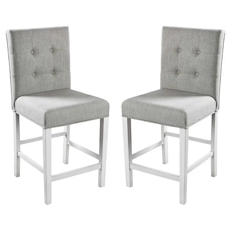 Set of 2pc Counter Height Dining Chairs Antique White Solid wood Dining Room Furniture Tufted Back Padded Upholstered Seat.