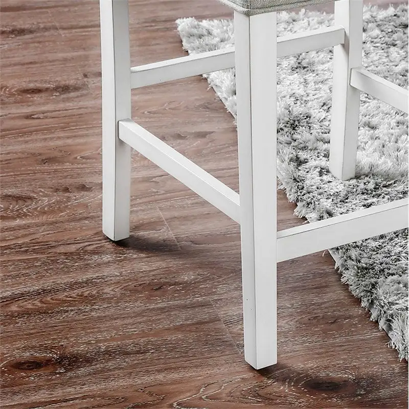 Set of 2pc Counter Height Dining Chairs Antique White Solid wood Dining Room Furniture Tufted Back Padded Upholstered Seat.