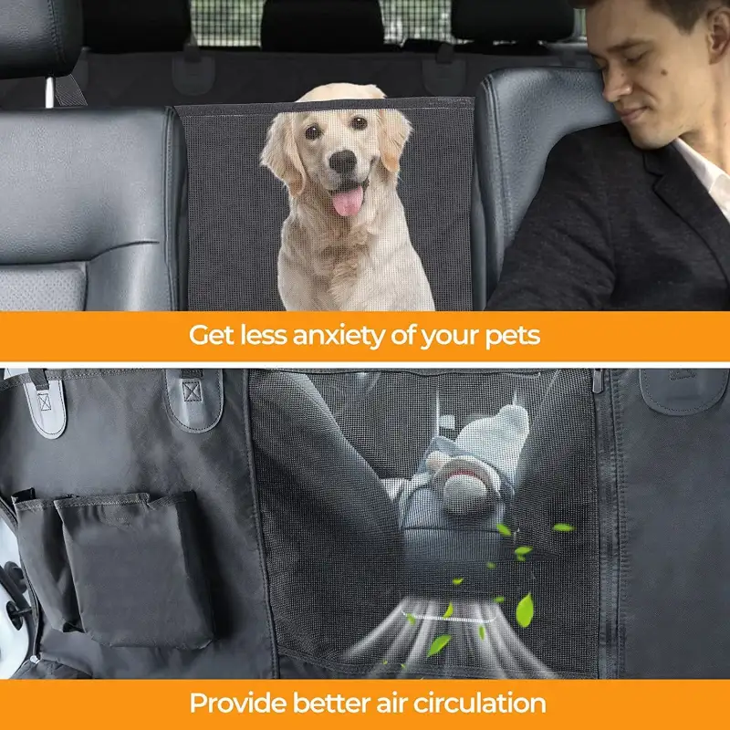 Simple Deluxe Dog Car Seat Cover for Back Seat; 100% Waterproof Pet Seat Protector with Mesh Window; Scratchproof & Nonslip Dog Hammock for Cars; Trucks; SUVs; Standard