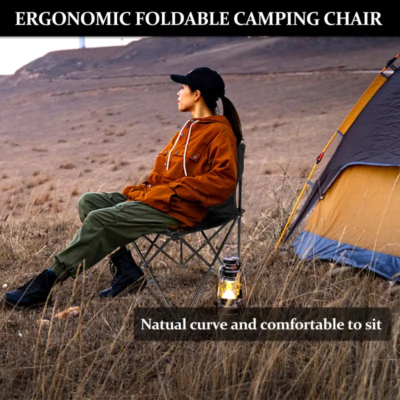 YSSOA Portable Folding Camping Chair with Carry Bag for Adults; Collapsible Anti-Slip Padded Oxford Cloth Stool for Beach; Hiking; Fishing; Gardening; Picnic Color: Black; Size: Large