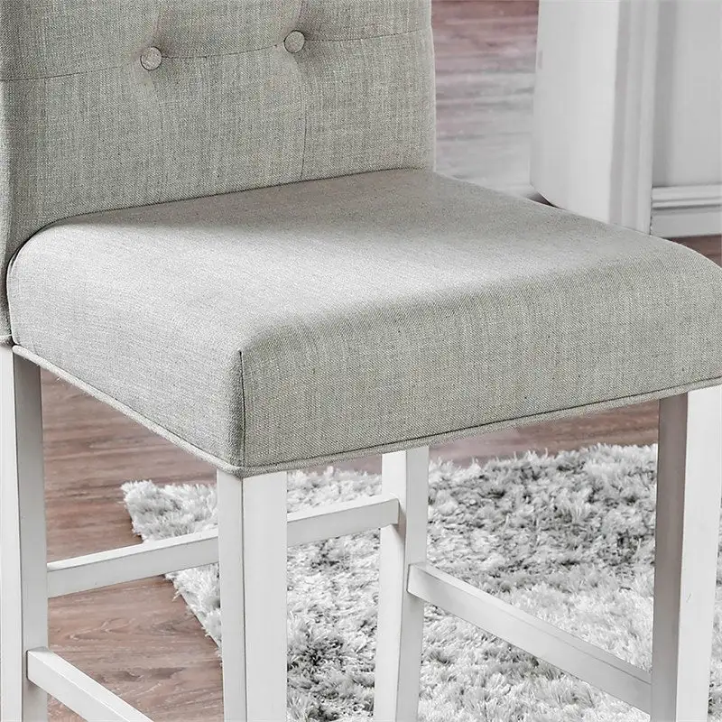 Set of 2pc Counter Height Dining Chairs Antique White Solid wood Dining Room Furniture Tufted Back Padded Upholstered Seat.