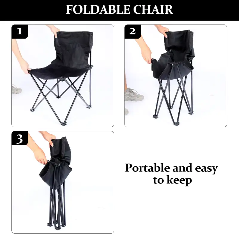 YSSOA Portable Folding Camping Chair with Carry Bag for Adults; Collapsible Anti-Slip Padded Oxford Cloth Stool for Beach; Hiking; Fishing; Gardening; Picnic Color: Black; Size: Large