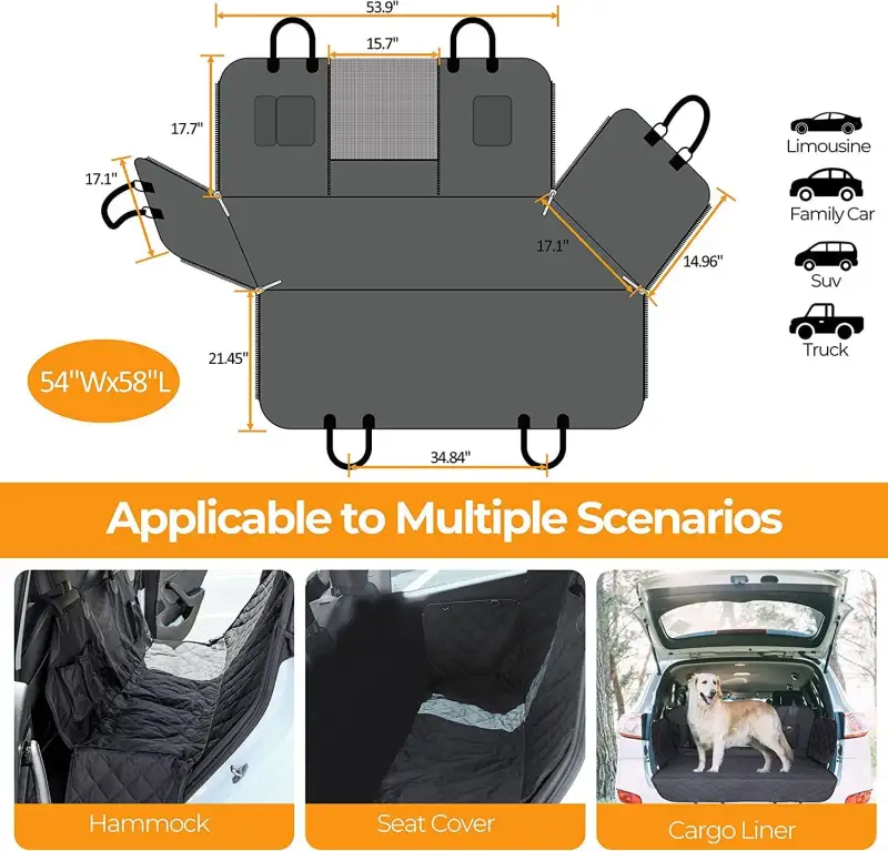 Simple Deluxe Dog Car Seat Cover for Back Seat; 100% Waterproof Pet Seat Protector with Mesh Window; Scratchproof & Nonslip Dog Hammock for Cars; Trucks; SUVs; Standard