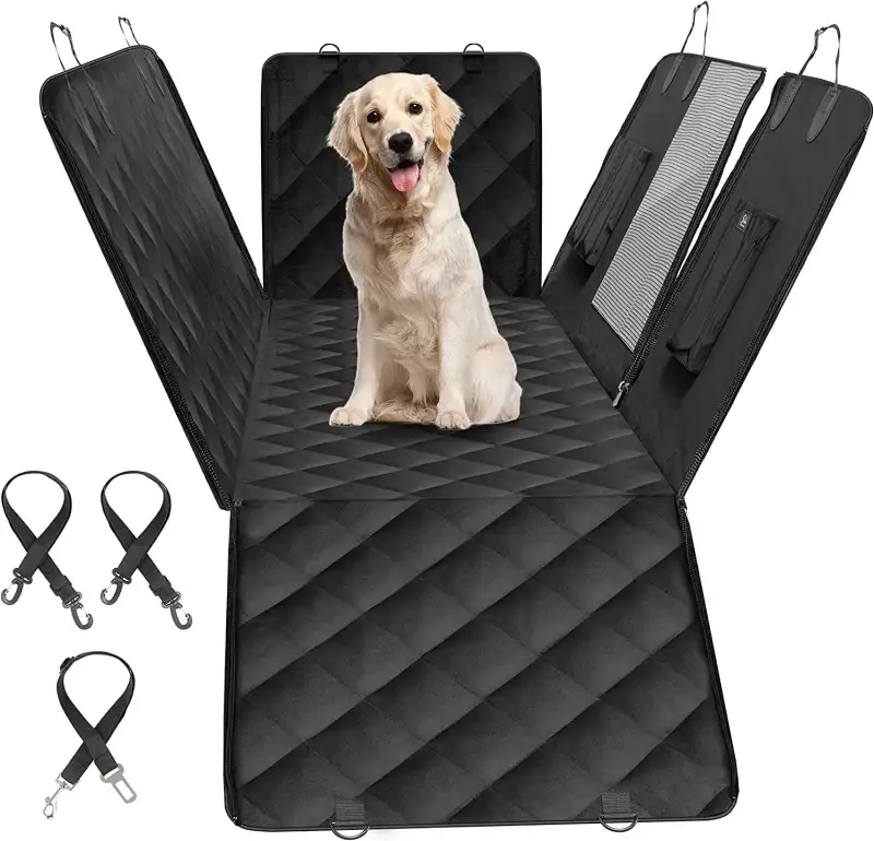 Simple Deluxe Dog Car Seat Cover for Back Seat; 100% Waterproof Pet Seat Protector with Mesh Window; Scratchproof & Nonslip Dog Hammock for Cars; Trucks; SUVs; Standard