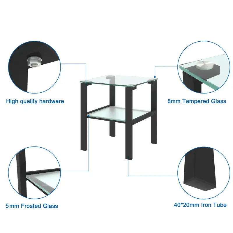 Glass two layer tea table; small round table; bedroom corner table; living room black side table