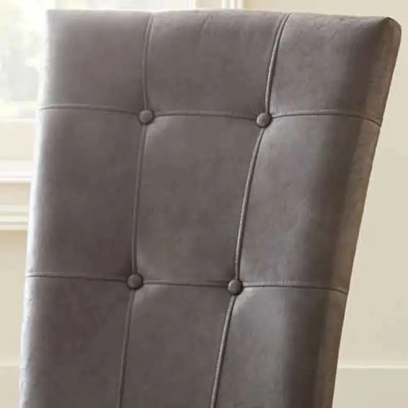 Vintage Bomber Jacket Side Chair - Grey Memory Foam Seating, Tufted Back - Aged Look, Stylish Addition to Bar Setting