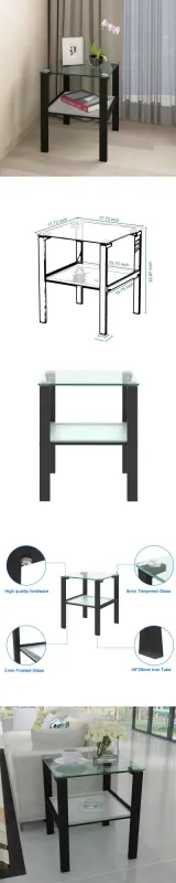 Glass two layer tea table; small round table; bedroom corner table; living room black side table