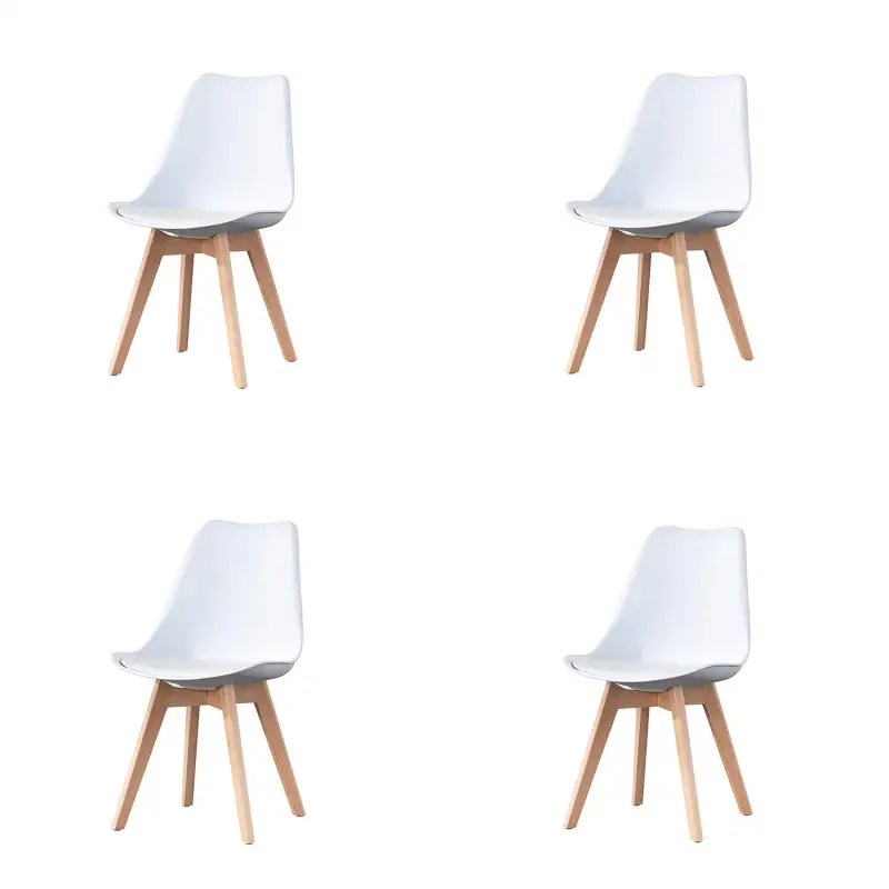 Mid Century Modern Dining Chairs, with Wood Legs, Armless Kitchen Chairs, Shell Lounge Plastic Side Chair with Soft Padded Kitchen, Dining Room, Living Room, Set of 4