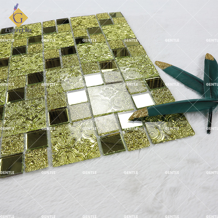 Gold mirror mosaic tiles stickers glass mosaic mirror tiles sheets