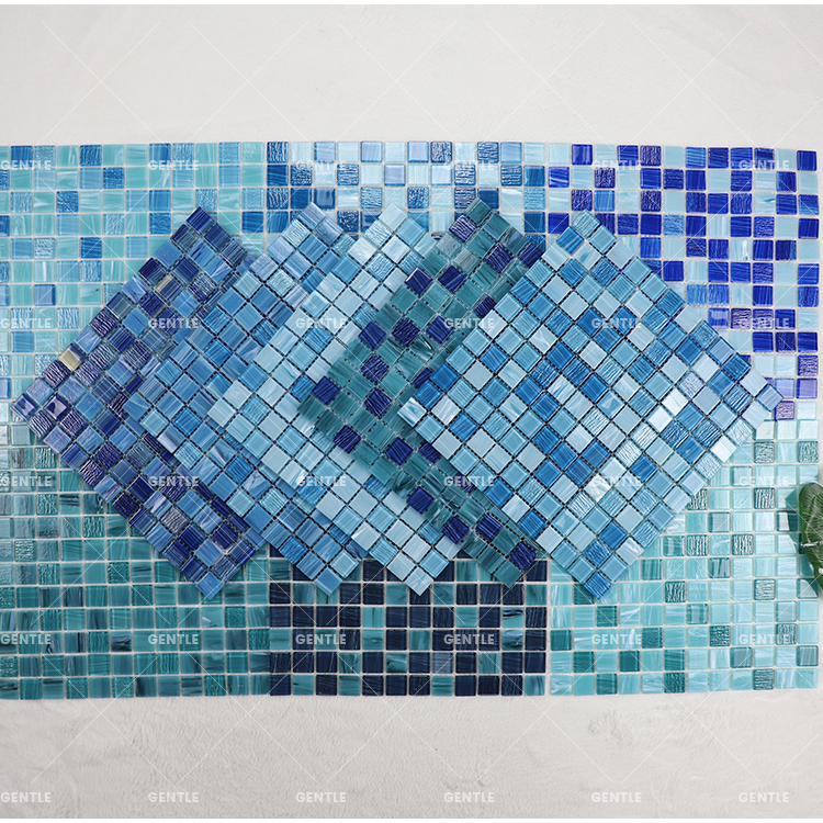 Custom 23X23mm Mixed Light Blue Hot melt Glass Mosaic Tiles