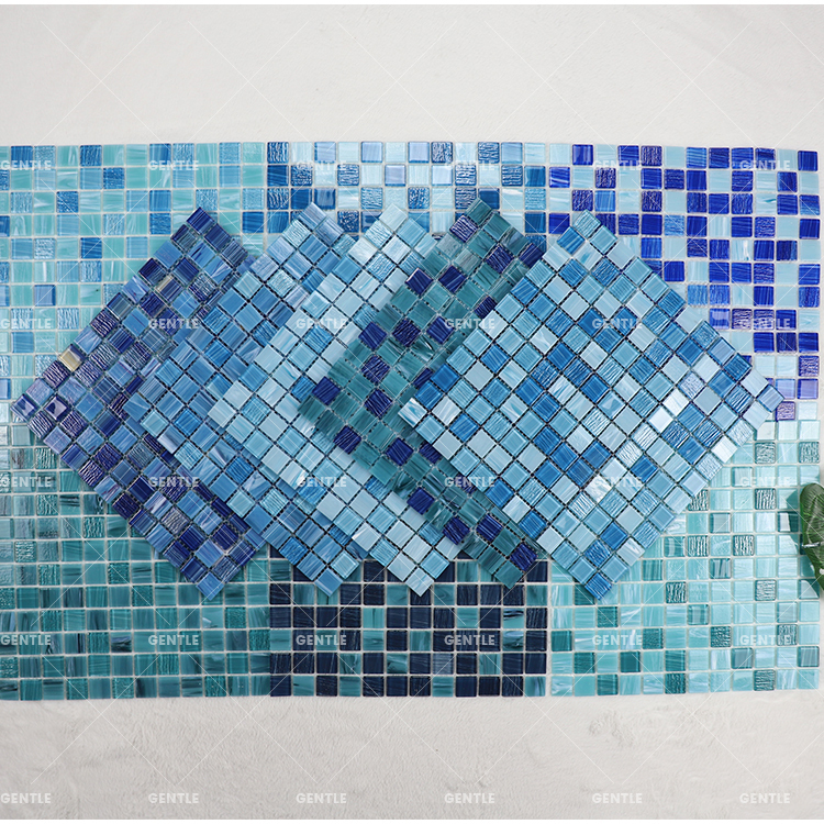 Custom 23X23mm Mixed Light Blue Hot melt Glass Mosaic Tiles